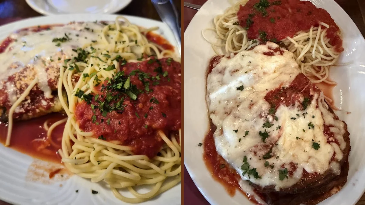 Pasta plates on a casual restaurant table.