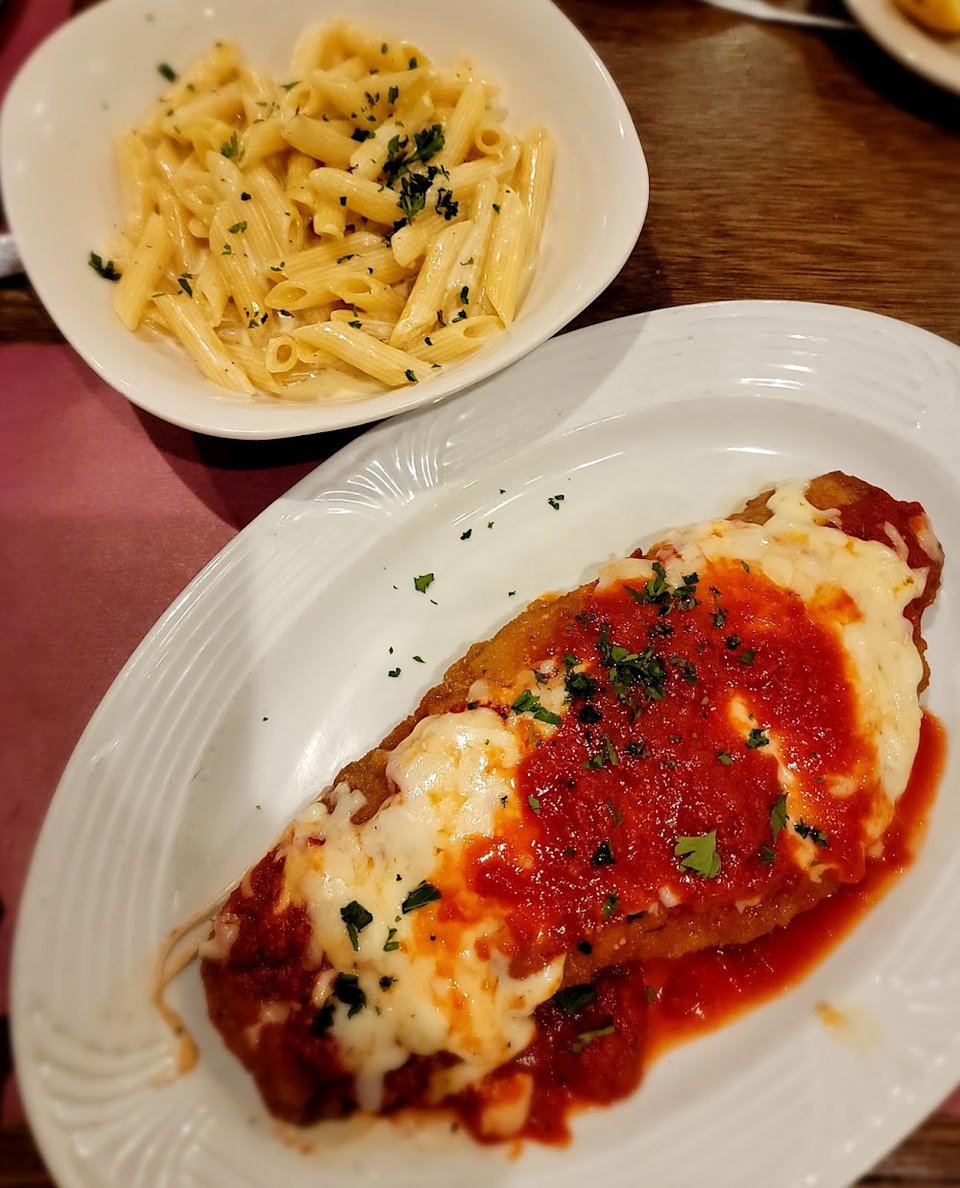 Veal Parmigiana with Penne Alfredo